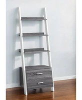 Rustic Wood Ladder Bookcase with Built-In Drawers – Stylish Storage Bookshelf