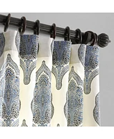 Half Price Drapes Arabesque Blue Emblem Printed Cotton Room Darkening Curtain