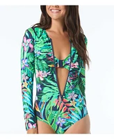 Beach House Sport Women's Emerge Long Sleeve Ruched Zip Front One Piece Swimsuit