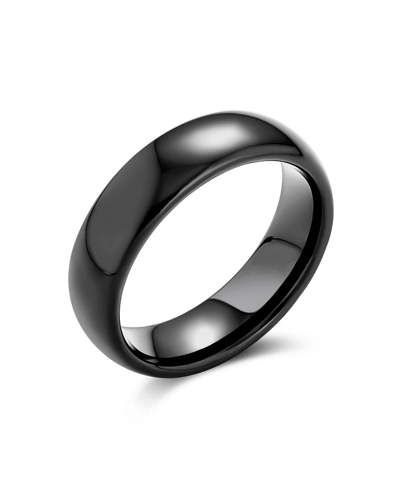 Bling Jewelry Plain Simple Dome Black Silver Rose Gold Plated Titanium Band Ring Comfort Fit 6MM