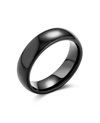 Bling Jewelry Plain Simple Dome Black Silver Rose Gold Plated Titanium Band Ring Comfort Fit 6MM