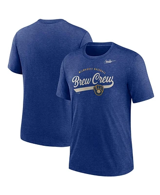 Nike Men's Heather Royal Milwaukee Brewers Cooperstown Nickname Tri-Blend T-Shirt