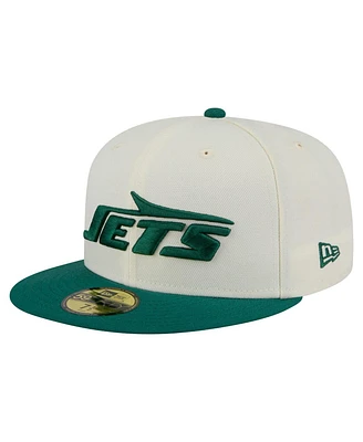 New Era Men's White/Green York Jets Main 59FIFTY Fitted Hat