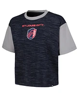 5th & Ocean Women's by New Era Navy St. Louis City Sc Athletic Cross Back Cropped T-Shirt
