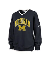'47 Brand Women's Navy Michigan Wolverines Clubhouse Daze Eighty V-neck Pullover Sweatshirt