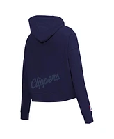 Pro Standard Women's Navy La Clippers Jewels Cropped Pullover Hoodie