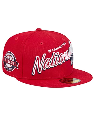 New Era Men's Red Washington Nationals Script Sided 59FIFTY Fitted Hat