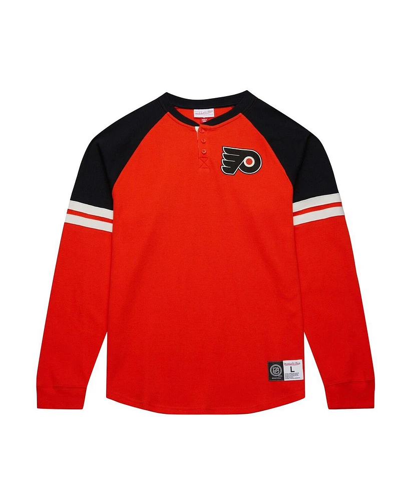 Mitchell & Ness Men's Orange Philadelphia Flyers Thermal Henley Long Sleeve T-Shirt