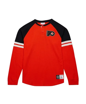 Mitchell & Ness Men's Orange Philadelphia Flyers Thermal Henley Long Sleeve T-Shirt