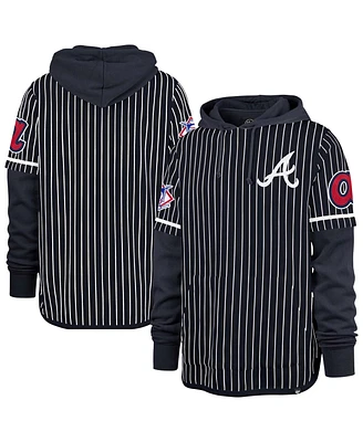 '47 Brand Men's Navy Atlanta Braves Pinstripe Double Header Pullover Hoodie