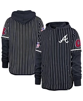 '47 Brand Men's Navy Atlanta Braves Pinstripe Double Header Pullover Hoodie