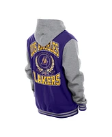 New Era Men's Purple Los Angeles Lakers Throwback Prep Chenille Full-Snap Hooded Varsity Jacket