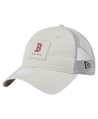 New Era Women's Light Beige Boston Red Sox Square Stitch 9TWENTY Adjustable Hat