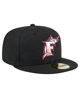 New Era Men's Black Florida Marlins Cooperstown Collection Tonal Koi 59FIFTY Fitted Hat