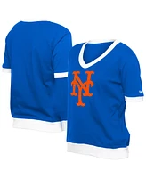 New Era Women's Royal York Mets Game Day Rhinestone V-neck T-Shirt