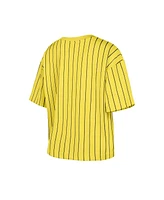 New Era Women's Gold Pittsburgh Pirates City Connect Multiplier Pinstripe Cropped T-Shirt
