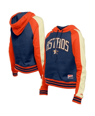 New Era Women's Navy Houston Astros Cooperstown Collection Cropped Raglan Pullover Hoodie