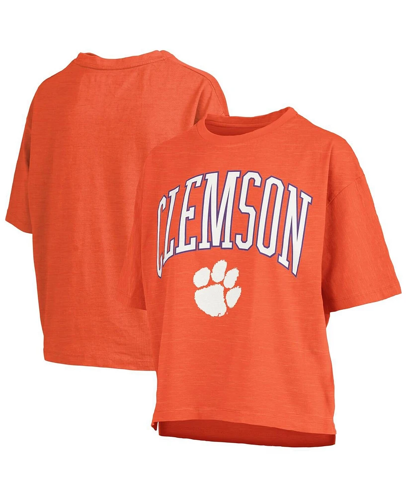 Pressbox Women's Orange Clemson Tigers Nelson Arch Over Logo Waist Length Oversized Slub T-Shirt