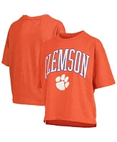 Pressbox Women's Orange Clemson Tigers Nelson Arch Over Logo Waist Length Oversized Slub T-Shirt