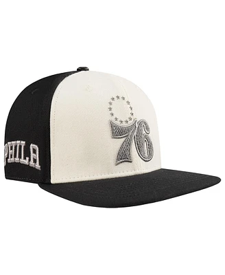 Pro Standard Men's Cream/Black Philadelphia 76ers French Terry Snapback Hat