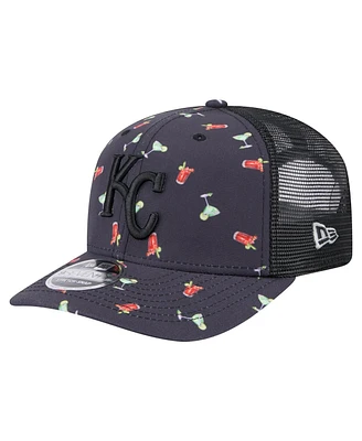 New Era Men's Black Kansas City Royals Adventure Drinks Pattern 9SEVENTY Stretch-Snap Hat