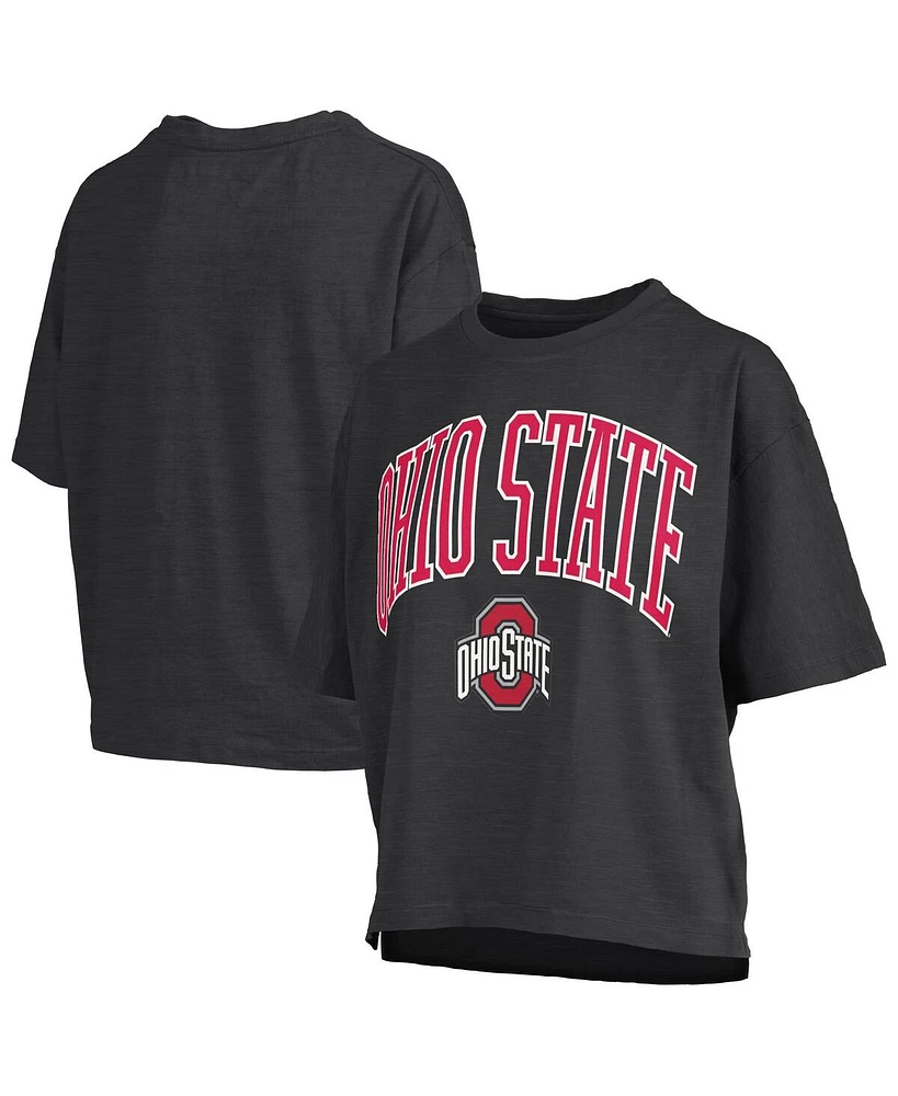 Pressbox Women's Black Ohio State Buckeyes Nelson Arch Over Logo Waist Length Oversized Slub T-Shirt