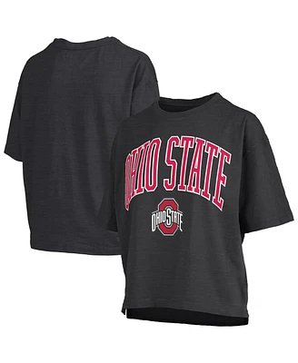 Pressbox Women's Black Ohio State Buckeyes Nelson Arch Over Logo Waist Length Oversized Slub T-Shirt