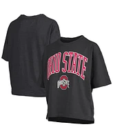 Pressbox Women's Black Ohio State Buckeyes Nelson Arch Over Logo Waist Length Oversized Slub T-Shirt