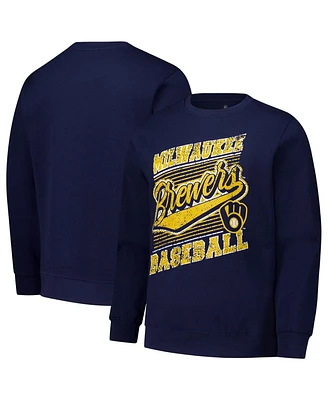 Stitches Men's Navy Milwaukee Brewers Lightweight Crew Sweatshirt