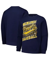 Stitches Men's Navy Milwaukee Brewers Lightweight Crew Sweatshirt