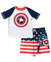 Avengers Toddler Boys Captain America Upf 50+ Rash Guard and Swim Trunks Outfit Set