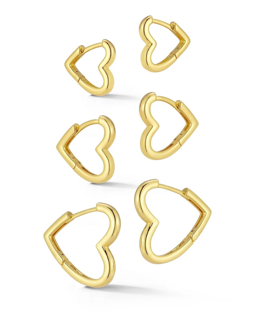 Rachel Zoe Gold Plated Triple Heart Hoop Earrings, 3 Pair Set