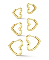 Rachel Zoe Gold Plated Triple Heart Hoop Earrings, 3 Pair Set