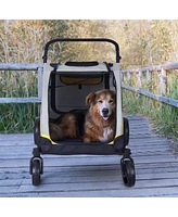 Bingopaw 4 Wheel Foldable Pet Travel Stroller With Basket