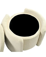 Round Upholstered Storage Ottoman with Teddy Fleece and Foam Cushion for Living Room or Bedroom Footrest Stool No Assembly Needed-The Pop Home