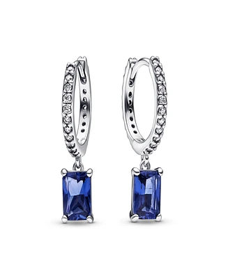 Pandora Sterling Silver Blue Rectangular Sparkling Hoop Earrings