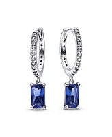 Pandora Sterling Silver Blue Rectangular Sparkling Hoop Earrings