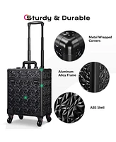 Byootique Rolling Makeup Train Case 3-Piece Cosmetic Organizer Kit Trolley Organizer Travel Case Lockable Salon Barber Case Traveling Cart Trunk with