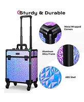 Byootique Rolling Makeup Train Case 3-Piece Cosmetic Organizer Kit Trolley Organizer Travel Case Lockable Salon Barber Case Traveling Cart Trunk with