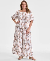 Vince Camuto Plus Printed Square-Neck Short Sleeve Blouse