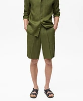 Mango Men's Linen Bermuda Pleated Shorts