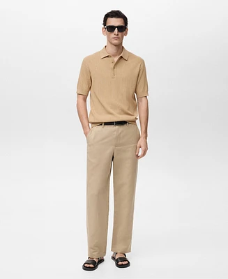 Mango Men's Rib-Knit Cotton-Blend Polo Shirt