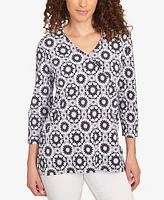 Ruby Rd. Petite Medallion Tile Floral Faux Surplice Top