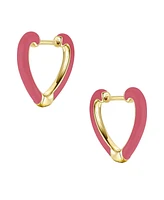 Children's 14k Gold Plated with Magenta-Red Enamel Inlay Heart Hoop Earrings