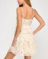 Row A Juniors' Embroidered Sleeveless Mesh Dress