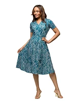 24seven Comfort Apparel Women's Short Sleeve Tie Waist Midi Dress