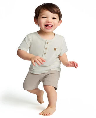 Calvin Klein Baby Boys 2-Piece Slub Jersey Henley T-Shirt and Tonal Plaid Shorts Set