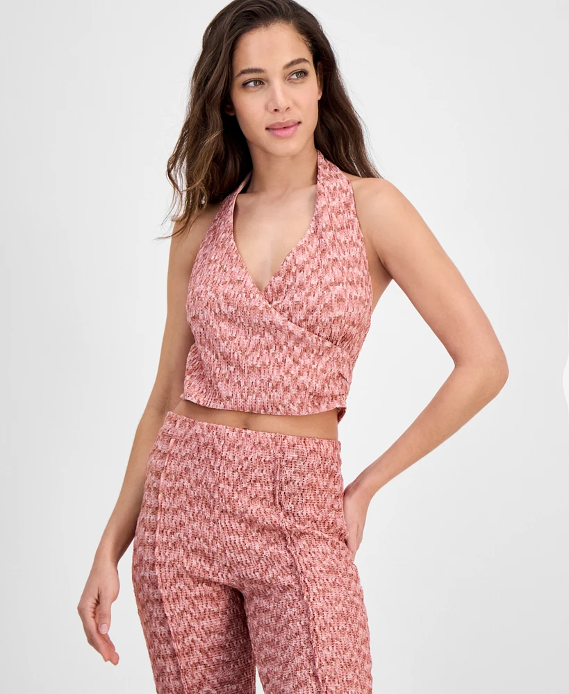 Guess Women's Naleny Faux-Wrap Knit Halter Top