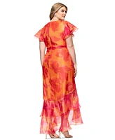 Xscape Plus Floral-Print Chiffon High-Low Dress