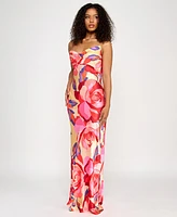 Katia Rae Juniors' Printed Open-Back Gown